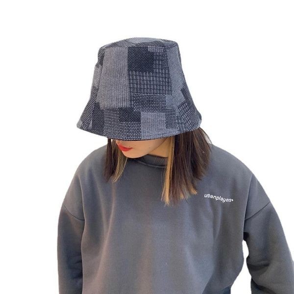 

wide brim hats spring and summer sunshade hat cowboy stitching bucket fisherman female japanese wild face small trend basin, Blue;gray