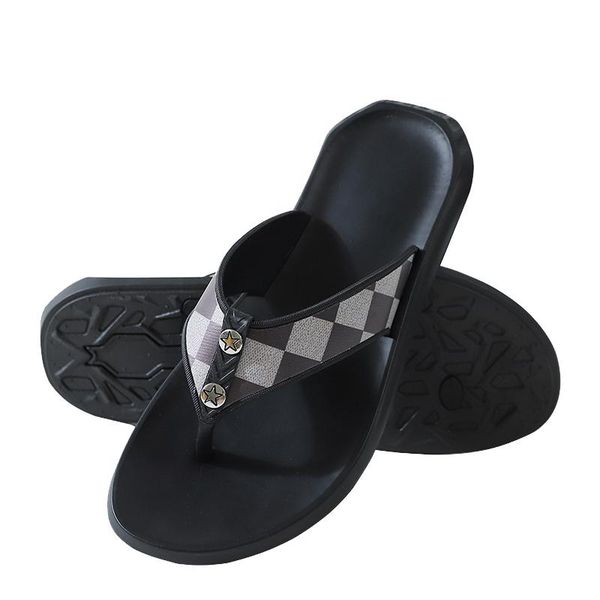 

slippers summer men flip flops shoes wear-resistant slippery non-slip flat fashion casual handmade sandals beach lazy, Black