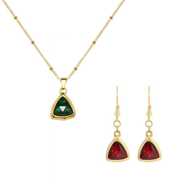 

pendant necklaces potcet2021 women's titanium steel zircon crystal earrings necklace set retro personality jewelry, Silver