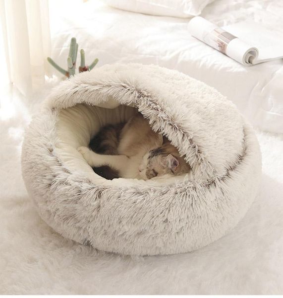 

cat beds & furniture pet dog round plush bed semi-enclosed nest for deep sleep comfort in winter cats little mat basket soft kennel