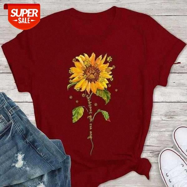 

wish sunflower letter print round neck short sleeve t-shirt #pp0z, White