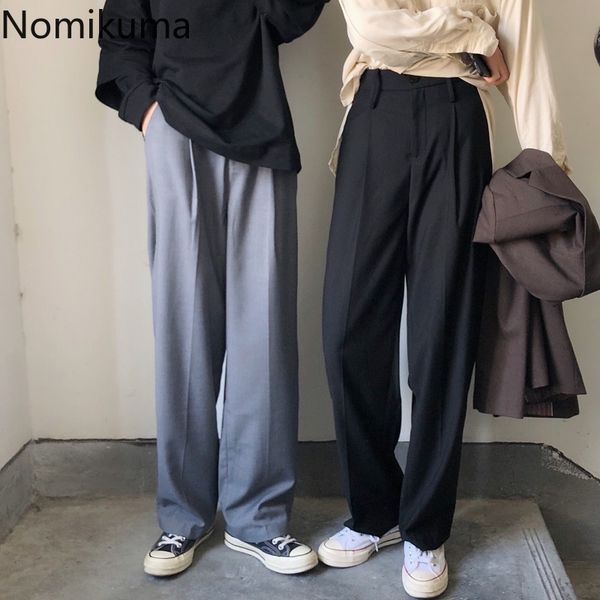 

nomikuma arrival solid color casual loose suit pants women stright full length trousers korean fashion pantalones 3c715 210514, Black;white