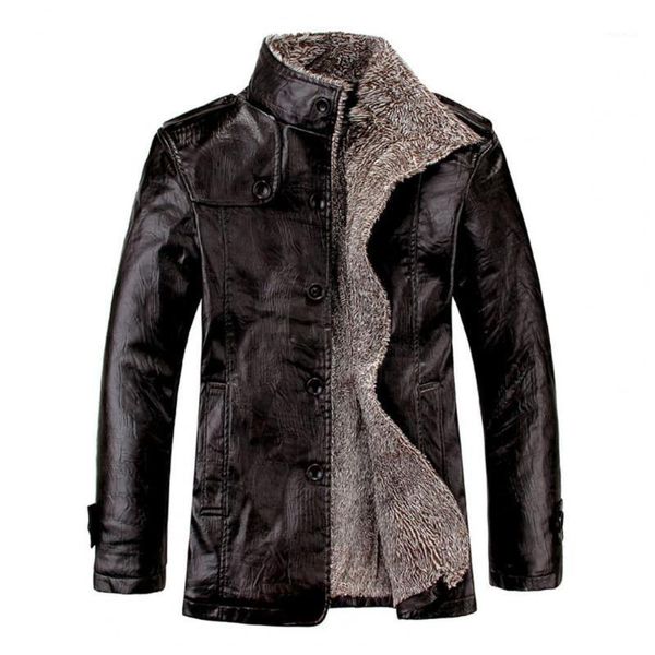 

men's jackets men coat solid color plush faux leather business winter jacket for daily wear, Black;brown