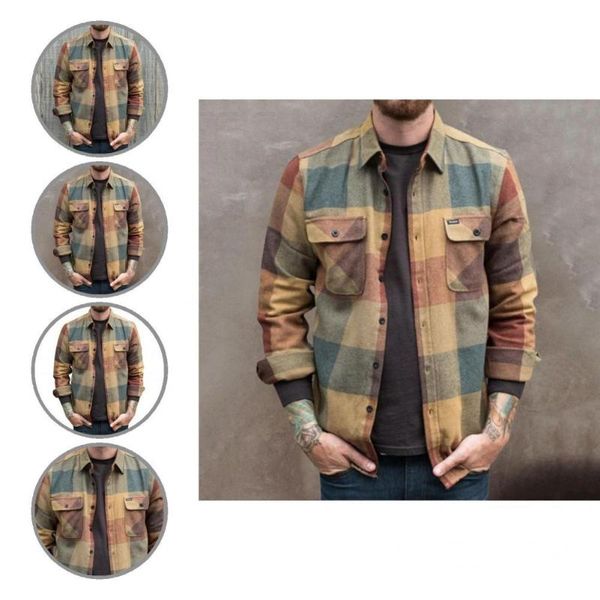 

men's casual shirts fashion autumn coat button cuffs simple single-breasted plaid shirt, White;black