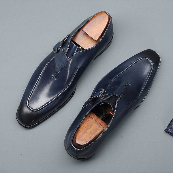 

double monk strap oxford shoe men handmade genuine leather buckle mens dress shoes blue formal wedding office for men footwear, Black