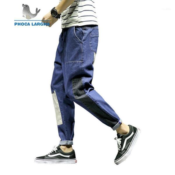 

fashion men's harem pants jeans loose patchwork washed ankle-length drawstring denim trousers male plus size 4xl 5xl1, Blue