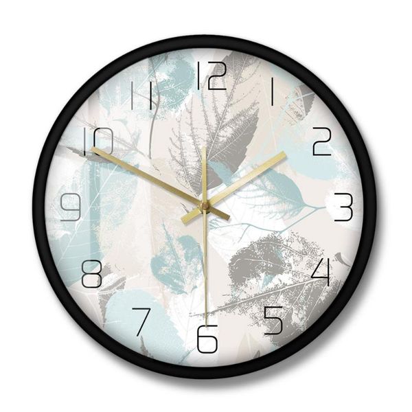 

fresh leaves plant silent non-ticking clock pattern modern wall nordic watch tropical plants green botanical art clocks
