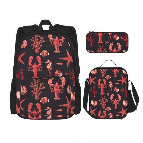 

backpack watercolor lobsters starfish corals school bag set for teenagers girls boys student travel book kids mochila