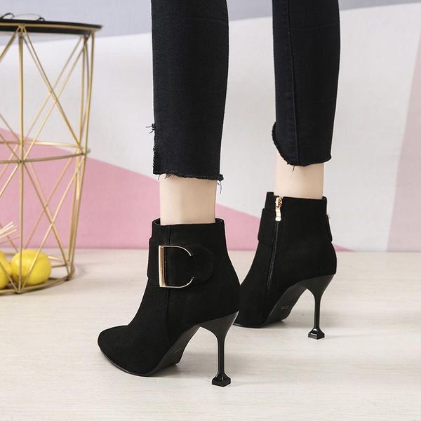 

boots cresfimix botas femininas women fashion light weight flock pointed toe high heel lady casual sweet autumn stilettos b6484, Black