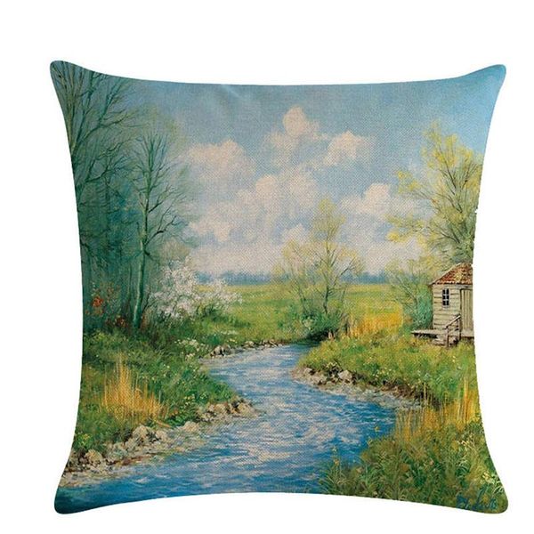 

cushion/decorative pillow single-sided printing oil painting pillowcase american country landscape flower tree cushion cover vintage sofa ch