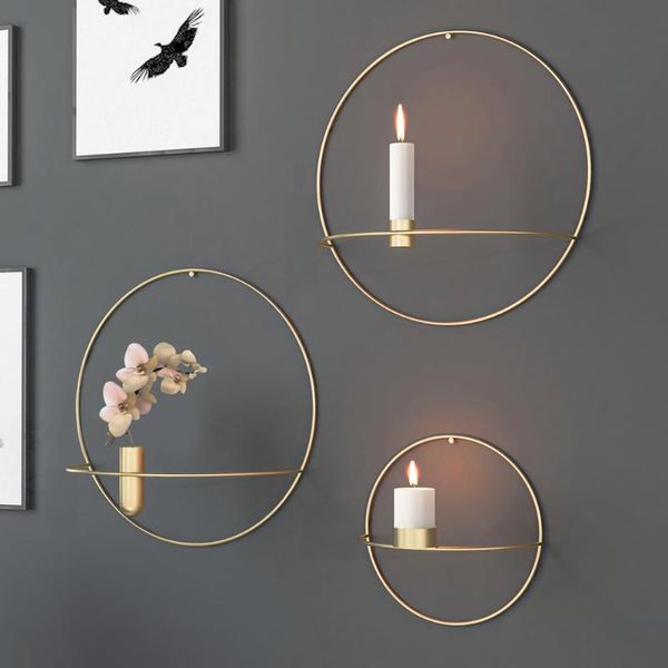 

candle holders europe metal holder geometric round candlestick wall mounted hanging romantic crafts decor wedding party home decorations