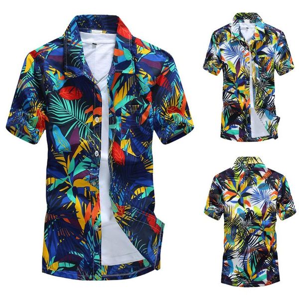 

summer thin printed national wind casual beach short-sleeved shirt men patchwork brand 22g3 men's shirts, White;black