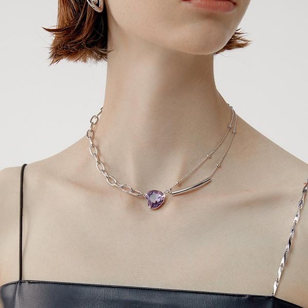 

chokers fashion creative purple heart pendant necklace trend party for women holiday gift jewelry, Golden;silver