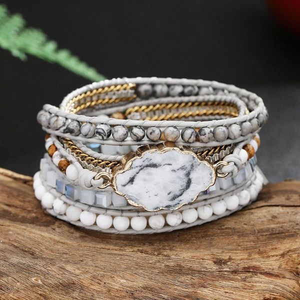 

tennis dropship native inspired designer genuine leather bracelet dalmatian stone mix 5 strands handwoven wrap bangle bohemian jewelry, Golden;silver