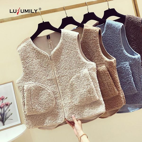 

women's vests lusumily winter sleeveless coat vest women jacket female waistcoat warm thick solid spring pockets 2021, Black;white