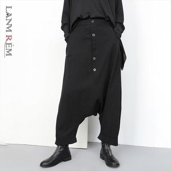 

fashion button decoration black women pants cross autumn casual elastic waist trousers female yg25001, Black;white