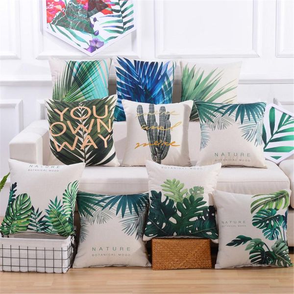 

pillow 45x45 cm summer leaves linen printed waist throw pillowcases geometric square drop