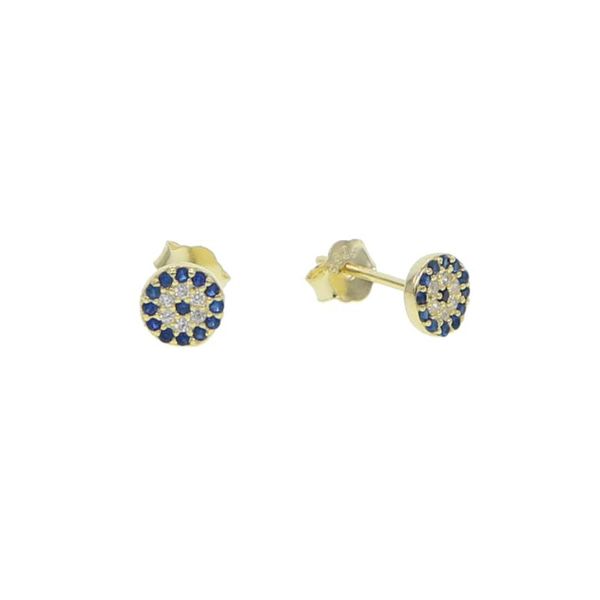 

turkish evil eye charming earring elegant girl women cute jewelry 100% 925 sterling silver sapphires cz stud gift, Golden;silver