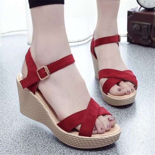 

roman women's sandals summer wild with a strap buckle simple wedge fish mouth female shoes, Black