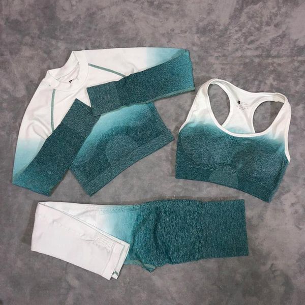 

two piece dress athvotar 3pcs sports set wear women fitness clothing bra long sleeve tank women's tracksuit, White
