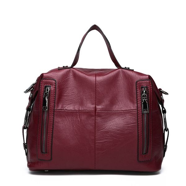 

soft leather women bags 2021 new burgundy large capacity tote bags zippers shoulder bag fashion multi pocket crossbody handbags