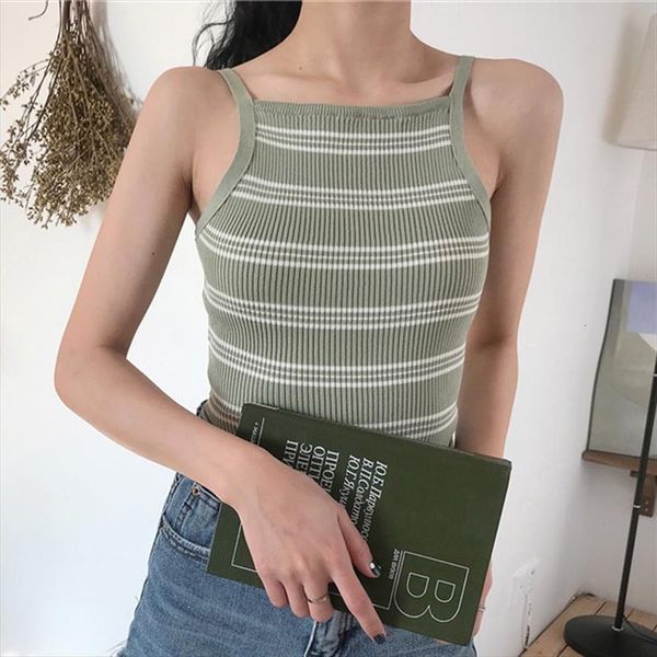 

casual backless striped womens cami summer vest halter knitted camisole tank, White