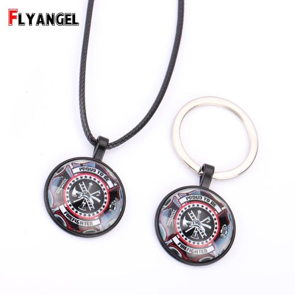 

keychains flyangel creative keychain necklace gifts for fireman firefighter husband zinc alloy key holder father, Silver