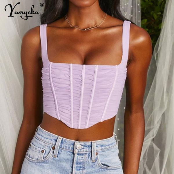 

women's tanks & camis square neck summer crop women club outfits party mesh tank halter bustier y2k corset to wear out clothes, White
