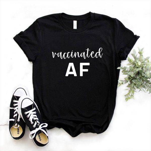 

vaccinated af print cotton casual womens t shirts funny yong girl tee a 1293, White