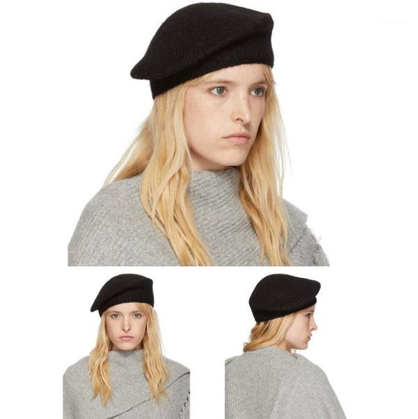 

berets woman hat beret winter high-end literary temperament alpaca knitted boat, Blue;gray