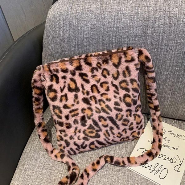 

evening bags fashion women's fluffy leopard print luxury bag female handbag shoulder women plush soft crossbody messenger