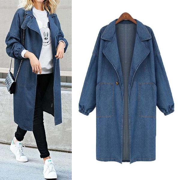 

women's trench coats spring autumn women coat plus size fashion single button solid slim jeans for large denim outerwear, Tan;black