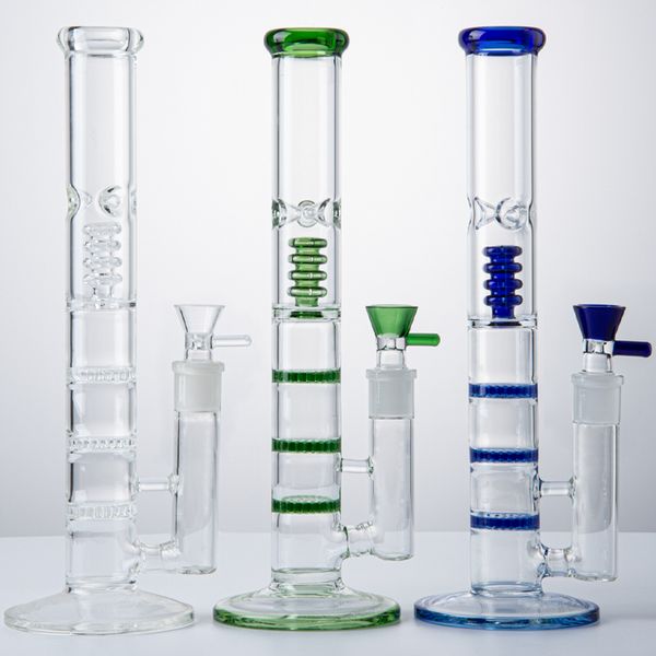 18-mm-Innengewinde-Wasserpfeifen, 5 mm dicke Glasbongs, dreifache Wabenöl-Dab-Rigs, Vogelkäfig-Perkolator mit Schüssel HR316