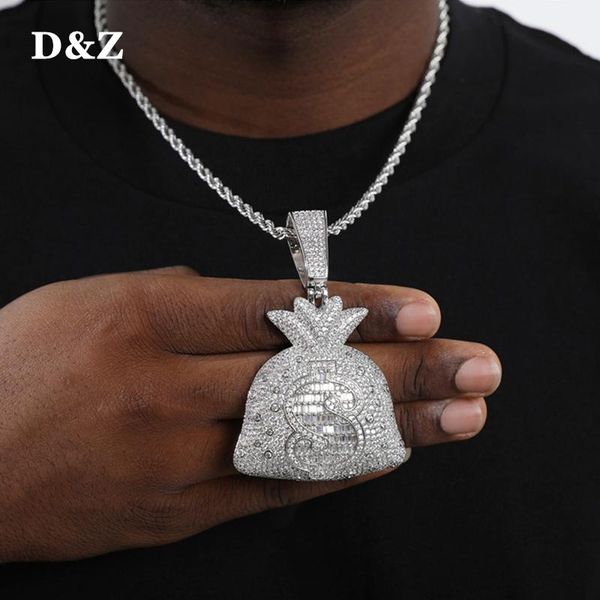 

pendant necklaces d&z us dollar money bag men necklace with tennis chain gold silver color hip hop charm bead jewelry