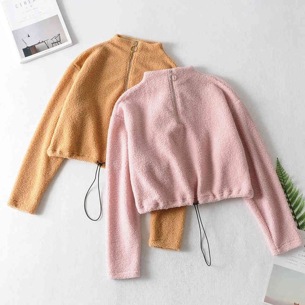 

paris girl casual fluffy hoodie sweatshirt christmas zip up lambswool women's winter fleece ladies pullover 210524, Black