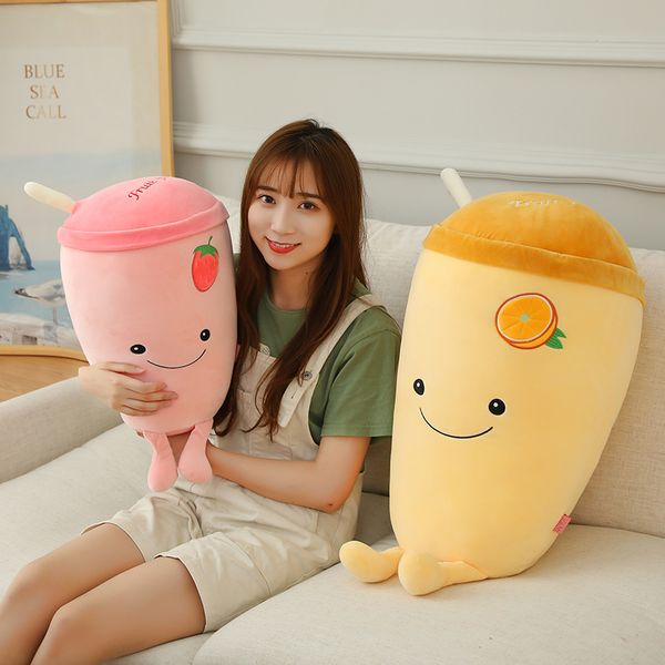 

50cm Kawaii Plush Bubble Tea Cup Shaped Pillow Toys Stuffed Plushie Fruit Juice Cup Pillow Cushion Kids Toys Gifts for Girls, Pink strawberry