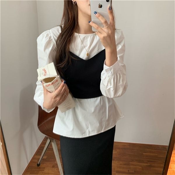 

women blouses spring femme casual shirt long sleeve cotton girls blouse plus size blusas autumn two-piece suit 210423, White