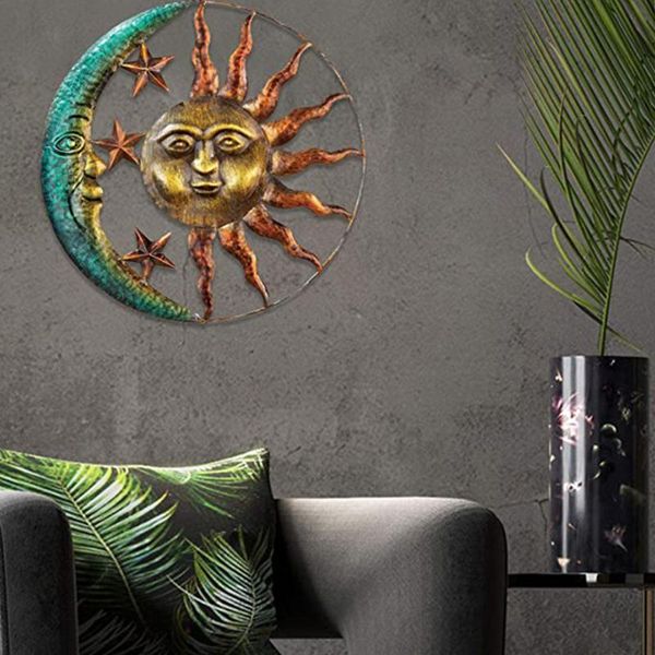 

decorative objects & figurines sun moon wall decoration wrought iron plating creative statue hanging home ornament
