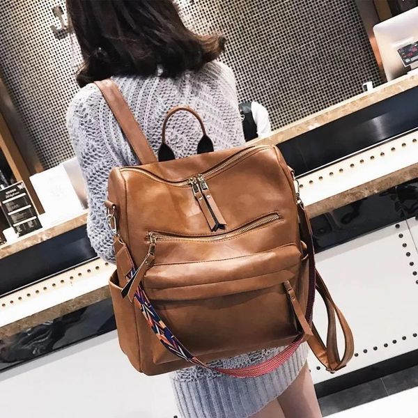 

outdoor bags pu leather rucksack women's knapsack travel backpacks shoulder school mochila back pack retro large backpack women