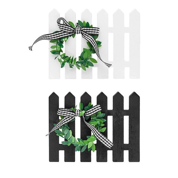 

fencing, trellis & gates 2pcs farmhouse wooden picket fence tiered tray decoration frame black&white plaid mini shaped sign decor