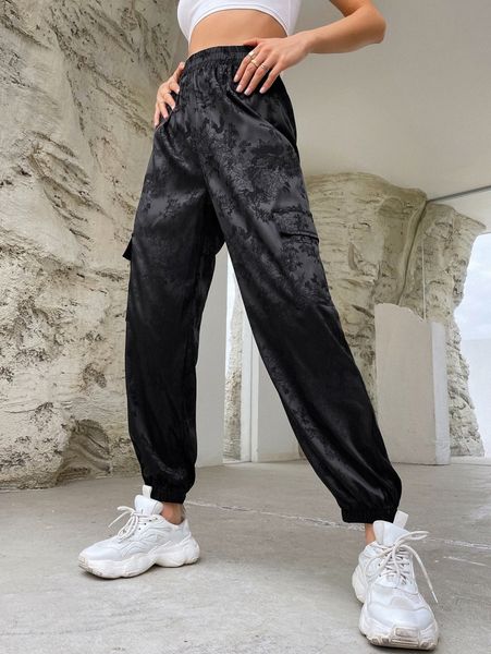 

jacquard satin cargo pants b0xs#, Black;white