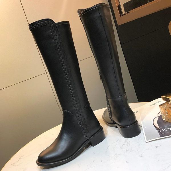 

boots knight women luxury knee high winter leather women's 2021 shoes bota femina, Black