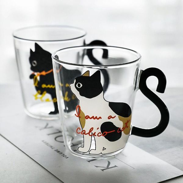 

cute cat glass cup for juice milk tea coffee mug drinking wine glasses