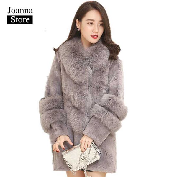 

women's leather & faux winter coat women fur jacket plus size slim medium and long section fake office ladies collar j18k, Black