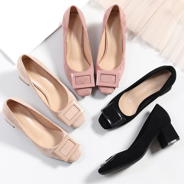 

dress shoes flock high heels women elegant ladies square heel office lady work pumps toe concise fashion for woman o0002 fkqp, Black