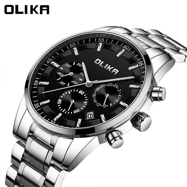 

wristwatches multi-functional business men watch authentic quartz waterproof solid steel band fashion, Slivery;brown