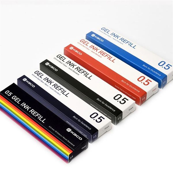 

gel pens 10 colors/box assorted color ink refill kaco asian standard universal refills 0.5mm 110mm school office supplies