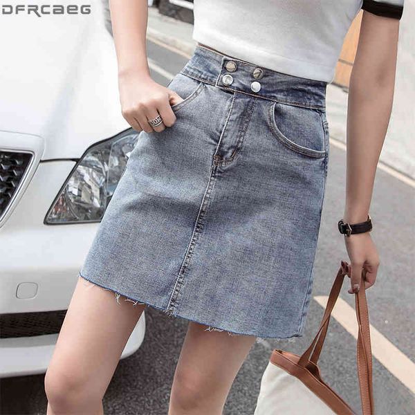 

casual dresses arrival vintage high waisted denim skirts womens a-line summer jupe femme buttons stretch washed mini jeans skirt t, Black;gray