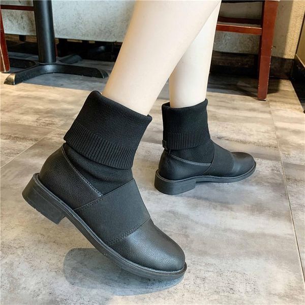 

boots cootelili winter 35-39 ankle women 2021 platform stretch booties ladies flat shoes woman, Black