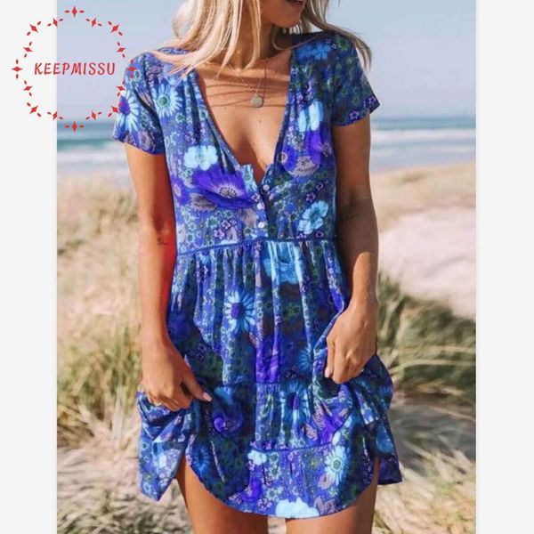 

casual dresses summer v-neck women clothes straight button printing short sleeve pullover above knee dress, Black;gray